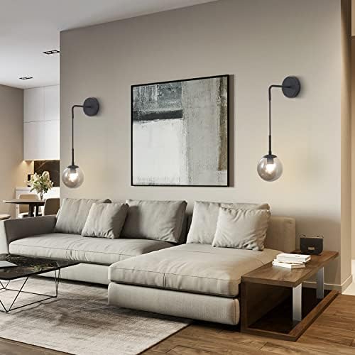 KCO 2 Pack Mid Century Modern Black Smoke Glass Globe Hanging Wall Sconces - Image 6