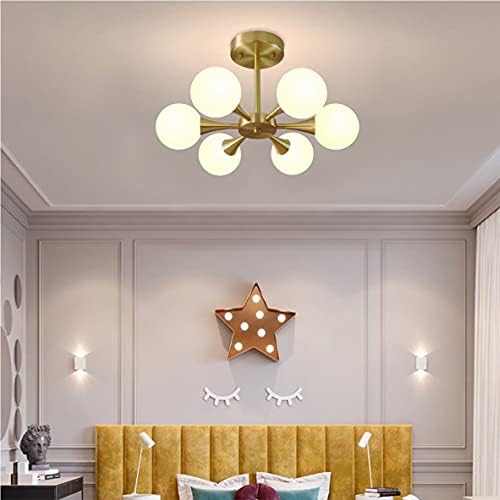 KCO Lighting Brushed Gold Flush Mount Ceiling Light Modern Milk Glass Ball Chandelier Mid Century Brass Schoolhouse Ceiling Light Modern Gold Sputnik Chandelier Lighting Fixture Kitchen Island Dining - Image 7