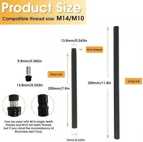 KCO Lighting M14 Threaded Extension Rod 7.89“ and 11.8" Black Extension Rods Lighting Fixture Downrods Stems Chandelier Extension Rods - Image 3