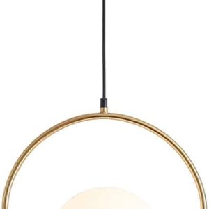 KCO Modern 13.8” Brushed Gold Circle Pendant Light with 7.9” Globe Shade