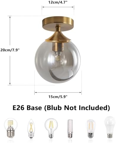 KCO Lighting Smoke Gray Glass Pendant Light Mid Century Modern Globe Chandelier Island Light for Kitchen Gold Flush Mount Ceiling Light Small Antique Brass Ceiling Fixtures Semi Flush Mount Schoolhou - Image 4