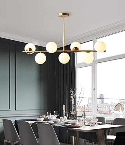 KCO Lighting Modern Gold Chandelier with White Globe Sputnik Chandelier Pendant Light Frosted Globe Glass Adjustable Hanging Ceiling Light for Dining Room Living Room Kitchen (Gold) - Image 3