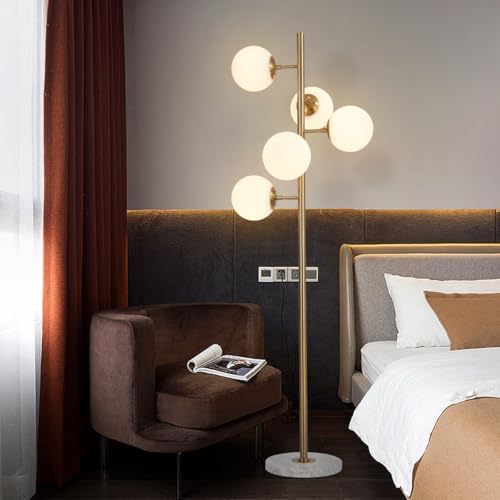KCO Lighting 5-Light Frosted White Glass Globe Floor Lamp Mid Century Modern Gold Tall Pole Standing Light LED Standing Lamps with Foot Switch for Home Office (Gold) - Image 7