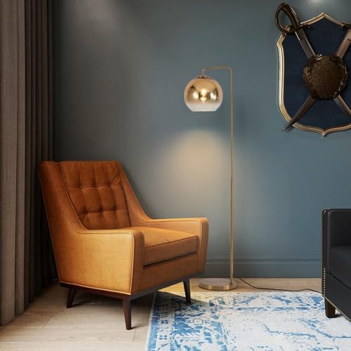 KCO Lighting Contemporary Gradient Gold Floor Lamp Glass Globe LED Standing Light Mid Century Tall Pole Standing Accent Lighting for Office Living Room Bedroom (9.8”-Large) - Image 5