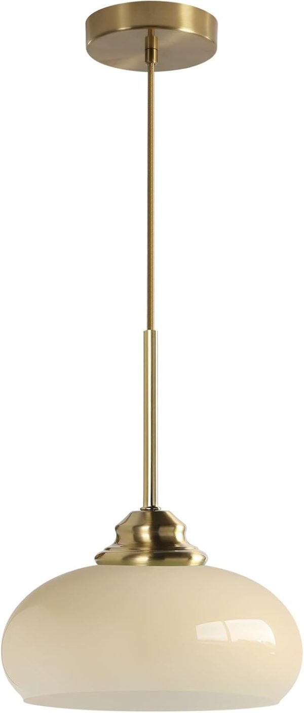 KCO Modern Brushed Brass 7.9” Cream Yellow Dome Glass Pendant Light Fixture