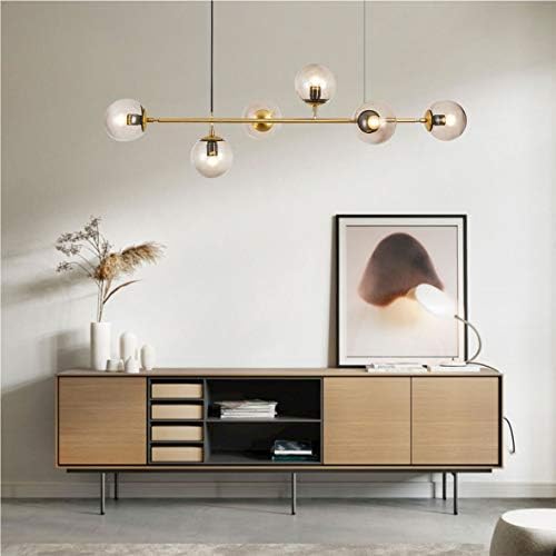 KCO Modern Ceiling Pendant Lighting Mid-Century Glass Globes Sputnik Pendant Lamp Hanging Adjustable Chandelier for Kitchen Island Living Dining Room (Gold+Amber)… - Image 4