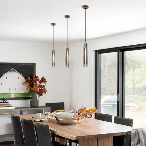 KCO Lighting Smokey Crystal Pendant Light Antique Brass Gold Hanging Light Fixture Mid Century Modern Long Tube Pendant Light for Kitchen Island Dining Room Bedroom - Image 4