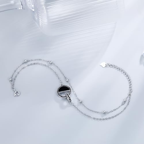 Women's 925 Sterling Silver Round Bracelet with Double Chain, Beads and Zirconia, Gift Box Included - Image 3