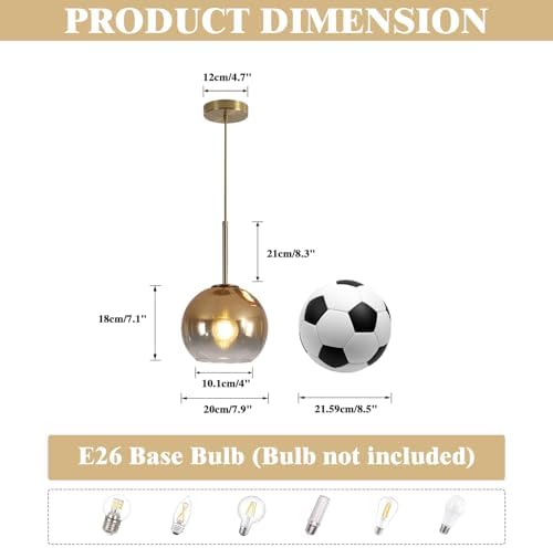 KCO 7.9” Small Mid Century Modern Gradient Gold Glass Globe Pendant Light - Image 3