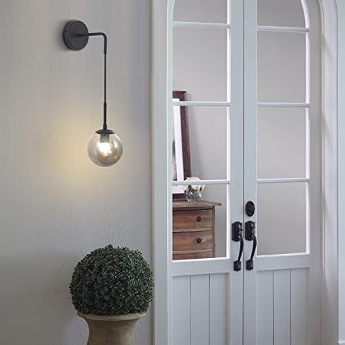 KCO 2 Pack Mid Century Modern Black Smoke Glass Globe Hanging Wall Sconces - Image 7