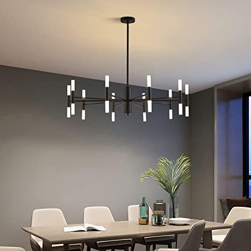 KCO Lighting Large Drum Ceiling Light Fixture White Fabric Flush Mount Ceiling Light Mid Century Modern Black Sputnik Light Fixture Vintage Chandelier 20 Lights for Dining Room Living Room - Image 6
