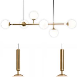 KCO Lighting Modern Brass Chandelier Mid Century Gold Sputnik Pendant Light 6-Light Glass Globe Linear Chandelier Modern Globe Pendant Light Fixture White and Gold Pendant Light 1-Light Kitchen Islan