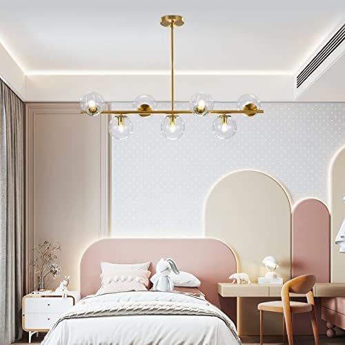 KCO 7-Light Clear Glass Globe Sputnik Chandelier, Modern Pendant & Wall Light Set of Two, 31.5" Max Height - Image 6