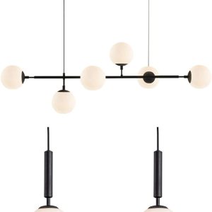 KCO Lighting Mid Century Modern Chandelier Black Linear Sputnik Pendant Light Contemporary 6-Light Glass Globe Chandelier Black Globe Pendant Light Mid Century Modern Pendant Lights Kitchen Island Ind