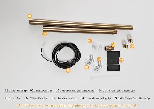 KCO Lighting M14 Threaded Extension Rod 7.89“ and 11.8" Brass Gold Extension Rods Lighting Fixture Downrods Stems Chandelier Extension Rods - Image 7