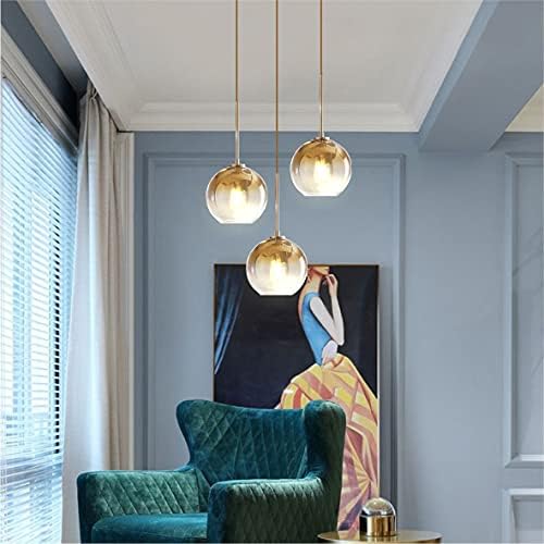 KCO Lighting Gold Gradient Glass Globe Pendant Ceiling Lighting with Adjustable Cord Mid Century Hanging Chandelier Light Fixture for Kitchen Island Bedroom… - Image 4