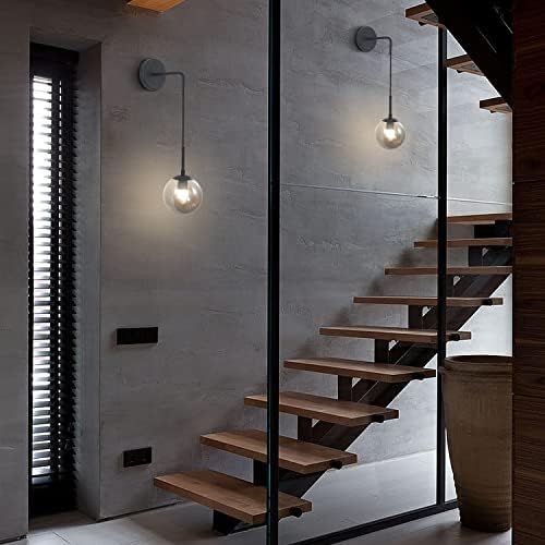 KCO 2 Pack Mid Century Modern Black Smoke Glass Globe Hanging Wall Sconces - Image 5