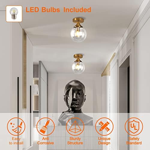 KCO Lighting 6-Lights Pleated Chandelier White Fabric Pendant Light Fixtures Gold Flush Mount Ceiling Light Clear Glass Semi Sluh Mount Ceiling Light Fixtures - Image 6