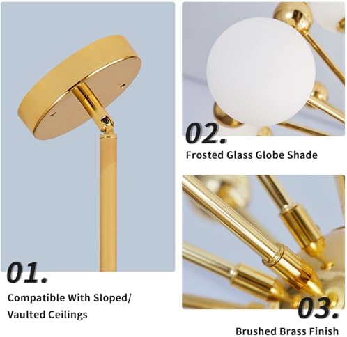 KCO 12-Light Gold Globe Sputnik Chandelier Mid Century Modern Ceiling Light - Image 4