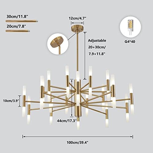 KCO Lighting 5-Lights White Pleated Fabric Pendant Light Mid Century Modern Brushed Gold Sputnik Chandelier Brushed Brass 40-Lights LED Sputnik Chandelier - Image 4