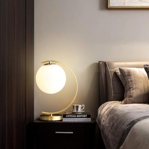 KCO Lighting Mid-Century Bedside Table Lamp Modern Glass Ball Desk Lamp Gold Reading Lamp Moon Shape Metal Table Light for Bedroom Living Room Office - Image 6