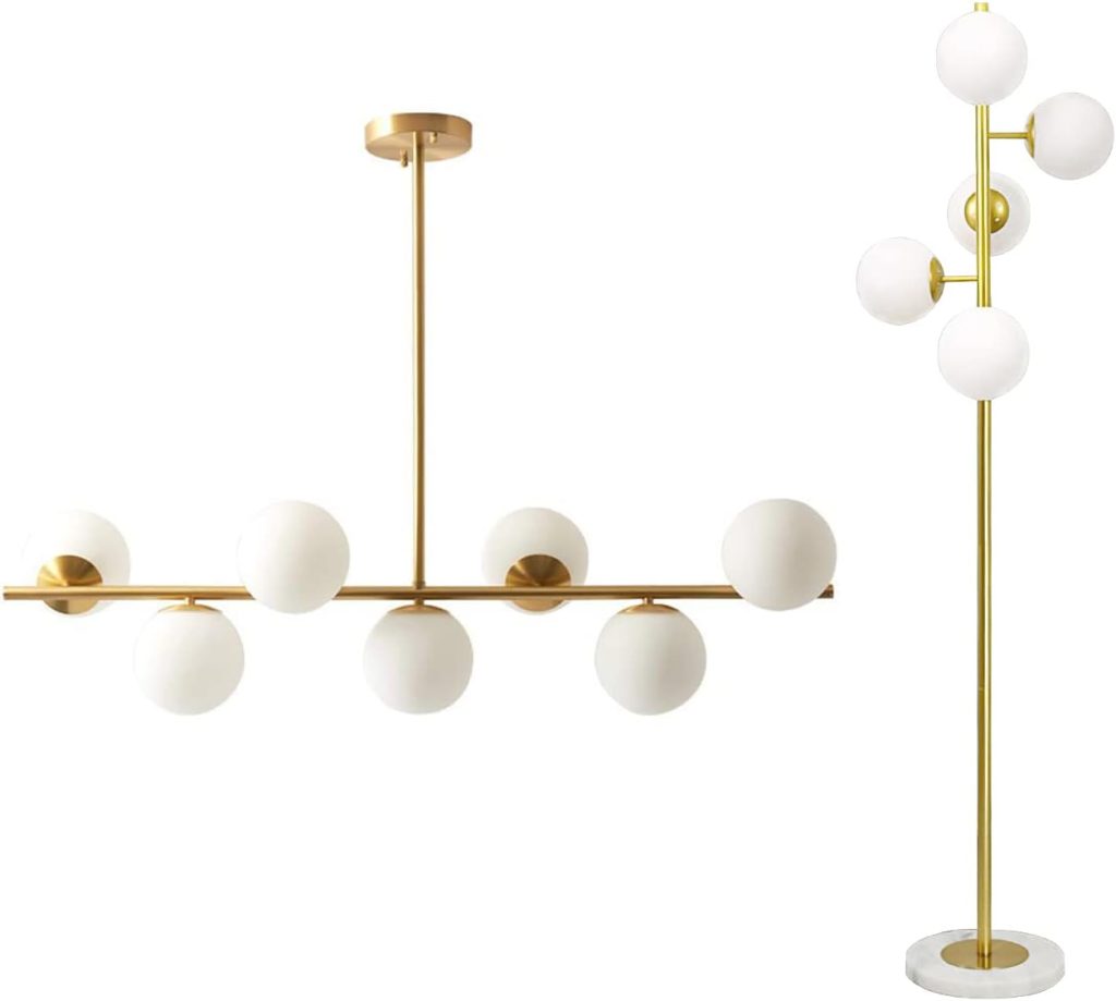 KCO Lighting Gold Globe Chandelier Pendant Light Mid Century Modern Gold Tall Pole Standing Light