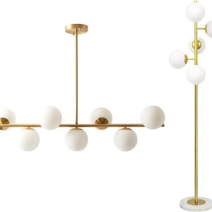 KCO Lighting Gold Globe Chandelier Pendant Light Mid Century Modern Gold Tall Pole Standing Light