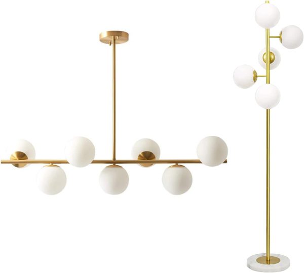 KCO Lighting Gold Globe Chandelier Pendant Light Mid Century Modern Gold Tall Pole Standing Light
