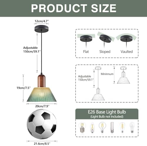 KCO 7.9” Vintage Green Cone Glass Pendant Light, Adjustable Hanging Lamp - Image 3