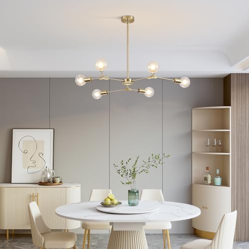 KCO 6-Light Brass Gold Sputnik Ceiling Light Fixture Without Glass Shade - Image 6