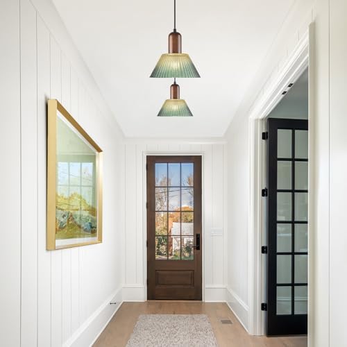 KCO 7.9” Vintage Green Cone Glass Pendant Light, Adjustable Hanging Lamp - Image 7