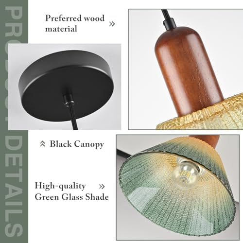 KCO 7.9” Vintage Green Cone Glass Pendant Light, Adjustable Hanging Lamp - Image 4