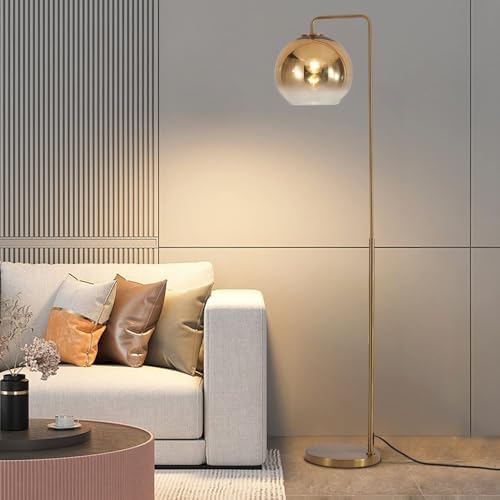 KCO Lighting Contemporary Gradient Gold Floor Lamp Glass Globe LED Standing Light Mid Century Tall Pole Standing Accent Lighting for Office Living Room Bedroom (9.8”-Large) - Image 7