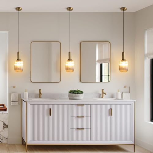 KCO Lighting 1-Light Amber Glass Ceiling Light Fixture Vintage Striped Glass Pendant Light 7-Lights Mid Century Modern Flush Mount Ceiling Light Amber Glass Globe Sputnik Chandelier Ceiling Light - Image 7