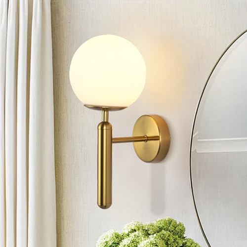 KCO Brushed Brass Gold Wall Sconce Frosted White Glass Globe Wall Light - Image 7