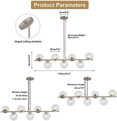 KCO Lighting Modern 7-Light Brushed Nickel Metal Large Chandelier Clear Glass Globe Pendant Light Modern Gold Sputnik Chandeliers 6 Light Bubble Chandelier Lighting for Kitchen Island Living Room - Image 3