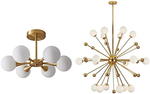 KCO Lighting Brushed Gold Flush Mount Ceiling Light Modern Milk Glass Ball Chandelier Mid Century Brass Schoolhouse Ceiling Light Modern Gold Sputnik Chandelier Lighting Fixture Kitchen Island Dining - Image 2