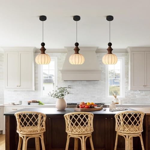 KCO Lighting White Fabric Lantern Pendant Light Japanese Silk Ceiling Light Farmhouse Black Pendant Kitchen Light Small Round Hanging Light Fixture Modern Dining Room Chandelier - Image 5