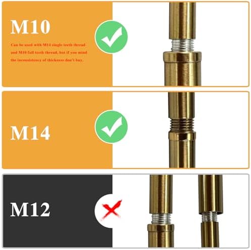 KCO Lighting M14 Threaded Extension Rod 7.89“ and 11.8" Brass Gold Extension Rods Lighting Fixture Downrods Stems Chandelier Extension Rods - Image 4