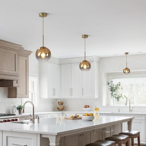KCO 7.9” Small Mid Century Modern Gradient Gold Glass Globe Pendant Light - Image 6