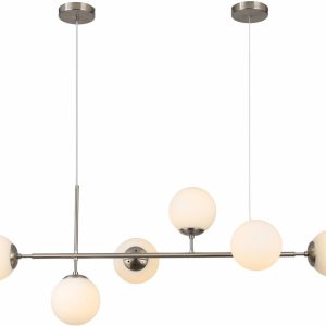 KCO Brushed Nickel 6-Light White Milk Glass Globe Linear Chandelier