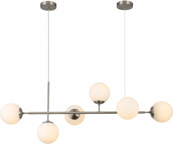 KCO Brushed Nickel 6-Light White Milk Glass Globe Linear Chandelier