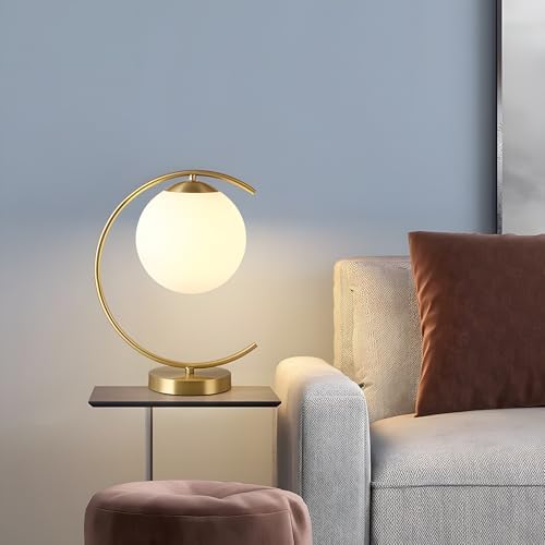 KCO Lighting Mid-Century Bedside Table Lamp Modern Glass Ball Desk Lamp Gold Reading Lamp Moon Shape Metal Table Light for Bedroom Living Room Office - Image 7