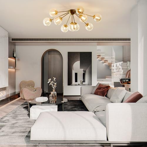 KCO Lighting Glass Globe Pendant Light Fixture Brass Gold 10-Light Flush Mount Ceiling Light - Image 6