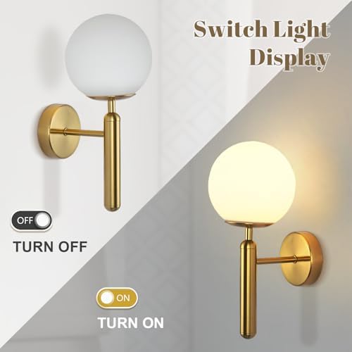 KCO Brushed Brass Gold Wall Sconce Frosted White Glass Globe Wall Light - Image 5