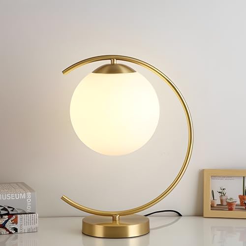 KCO Lighting Mid-Century Bedside Table Lamp Modern Glass Ball Desk Lamp Gold Reading Lamp Moon Shape Metal Table Light for Bedroom Living Room Office - Image 4