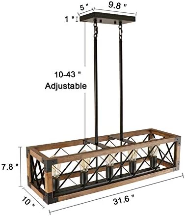 Giluta Rectangle Wood Chandelier Farmhouse Style Dining Room Kitchen Lighting Fixtures, 5 Lights Ceiling Hanging Pendant Lighting UL Listed - Image 5