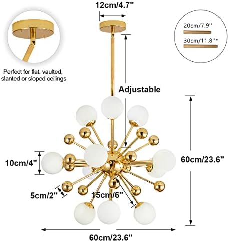 KCO Lighting Modern Globe Wall Sconce Brushed Brass Wall Light Mid Century Industrial Gold Wall Lamp Modern Gold Sputnik Chandelier Lighting Fixture Frosted White Glass Globe Chandelier Pendant Light - Image 4