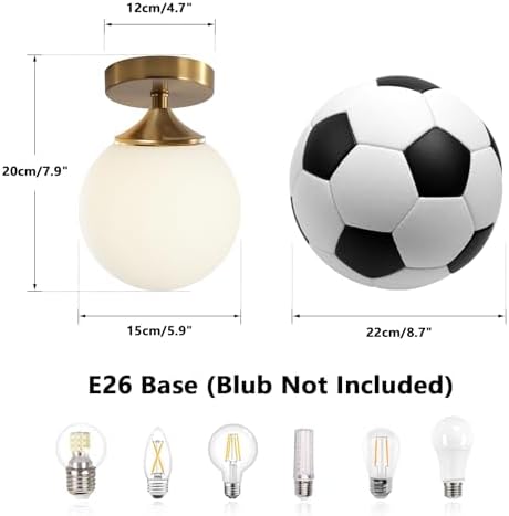 KCO Brass Gold Small 5.9” Milk Glass Globe Semi Flush Mount Ceiling Light - Image 3