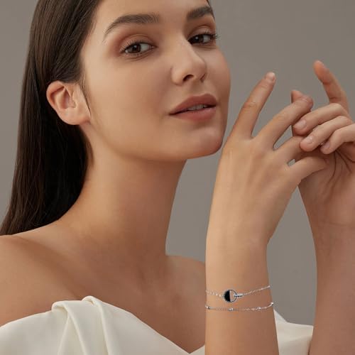 Women's 925 Sterling Silver Round Bracelet with Double Chain, Beads and Zirconia, Gift Box Included - Image 5